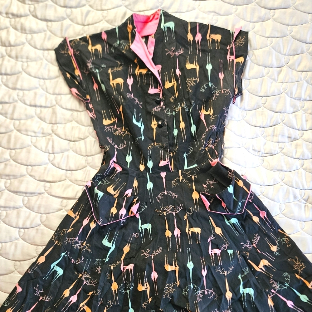 Vintage 1950s handmade gazelle print dress